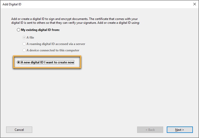 select the New Digital ID option
