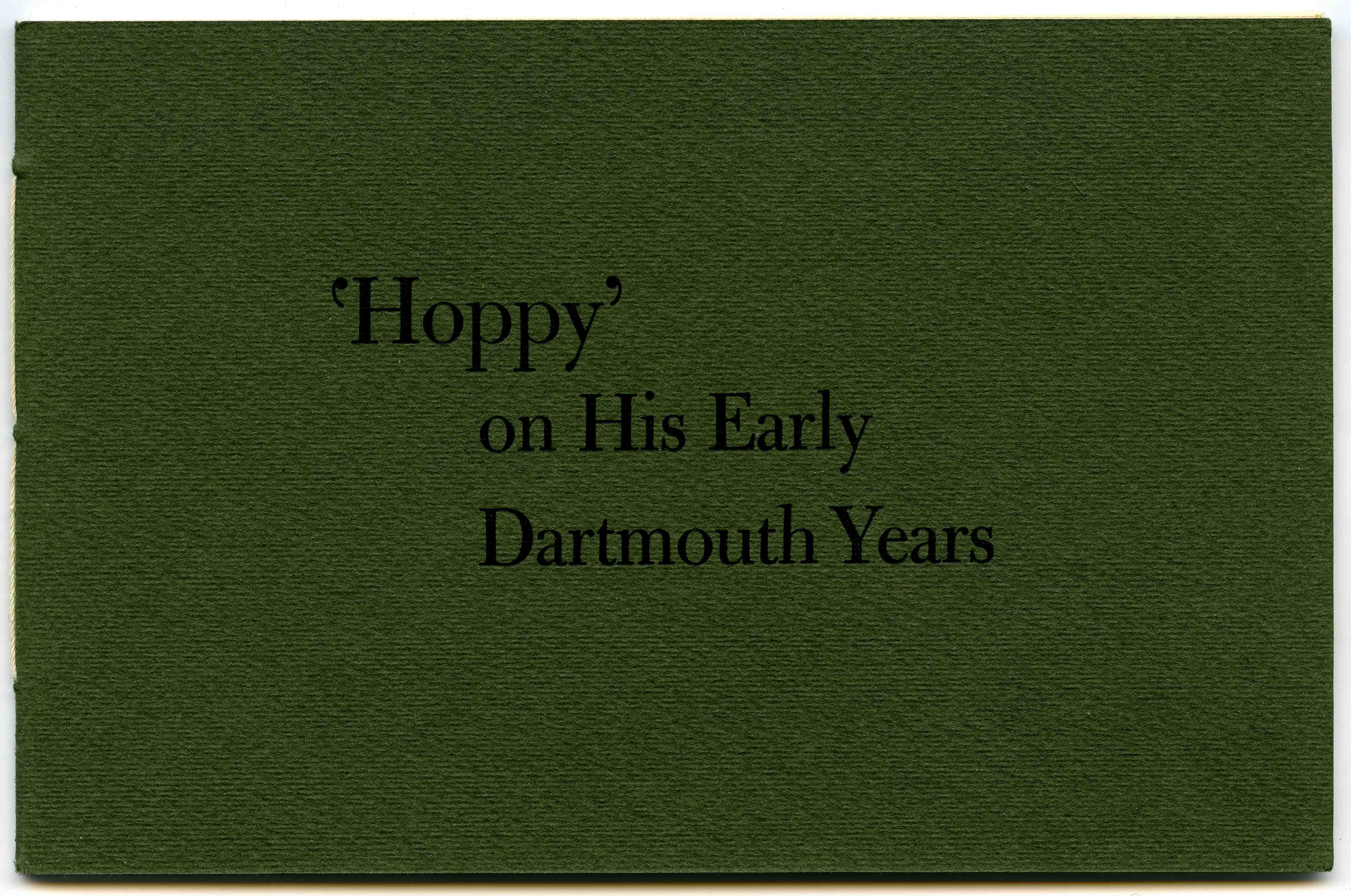 cover of 'Hoppy' on His Early Dartmouth Years