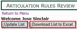 Update List & Download to Excel buttons