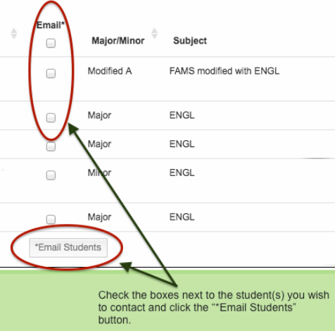 Check the boxes next to the student(s) you wish to contact and click the "Email Students" button.