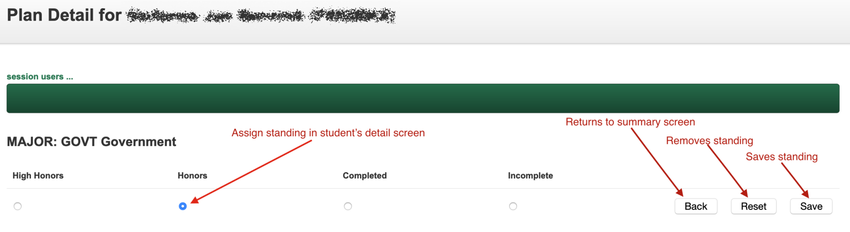 assign status student detail screen