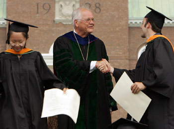 President James Wright congratulates graduates of the Thayer School of Engineering