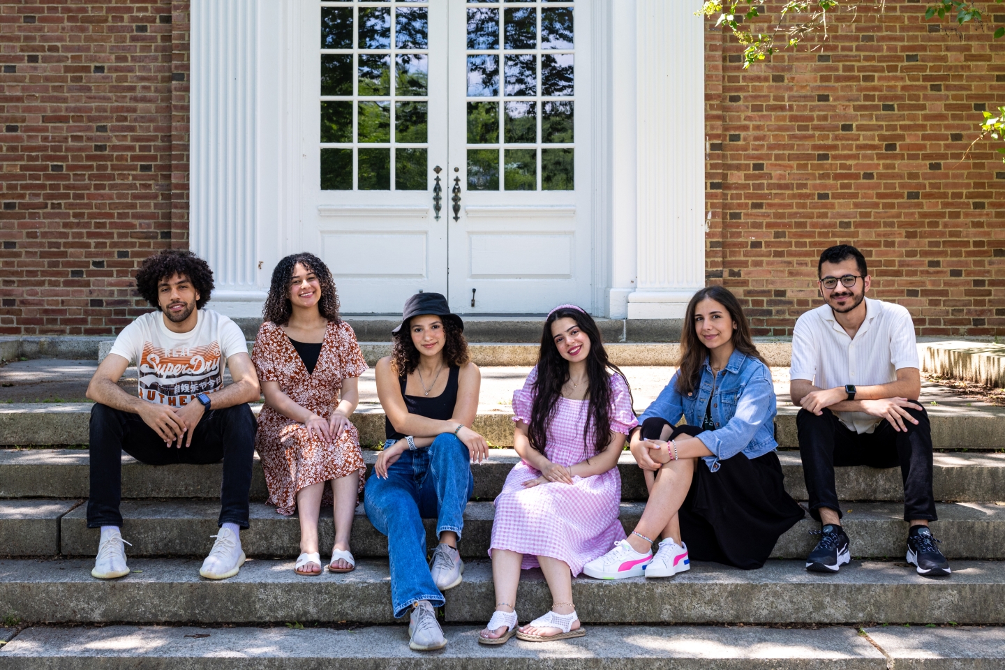 Here from the American University of Kuwait this summer are, from left, Omar Hedeya, Farida Mohamed, Taibah Al-Eissa, Abeer Kablaoui, Farah Hassan Saad, and Ali Darwiche. (Photo by Lars Blackmore)