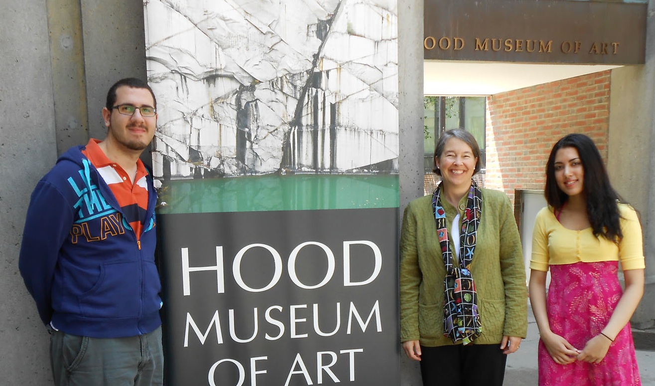 Interns pose in front of the Hood Museum of Art.