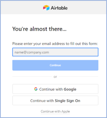 Airtable login dialogue