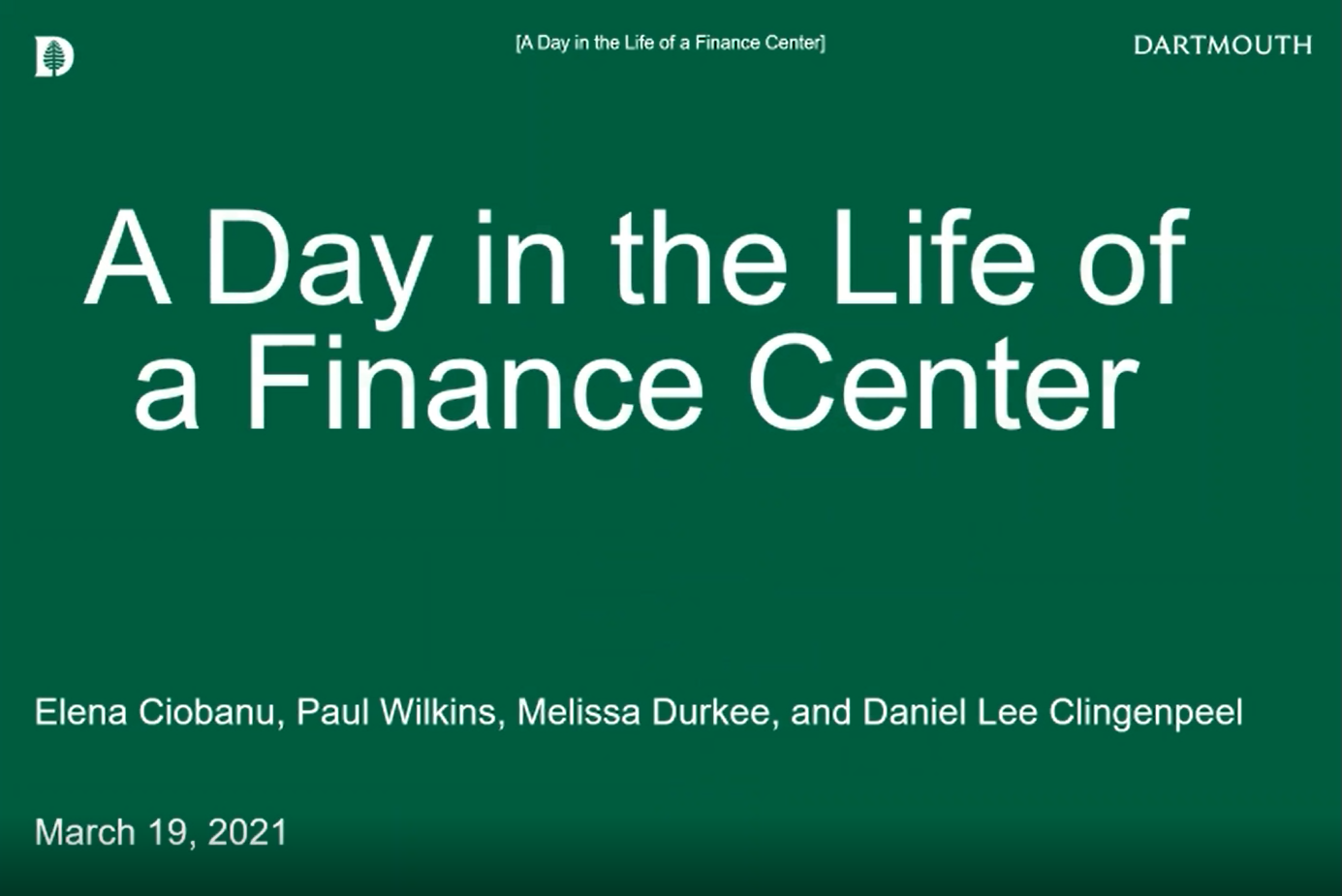 Day in the Life of a Finance Center