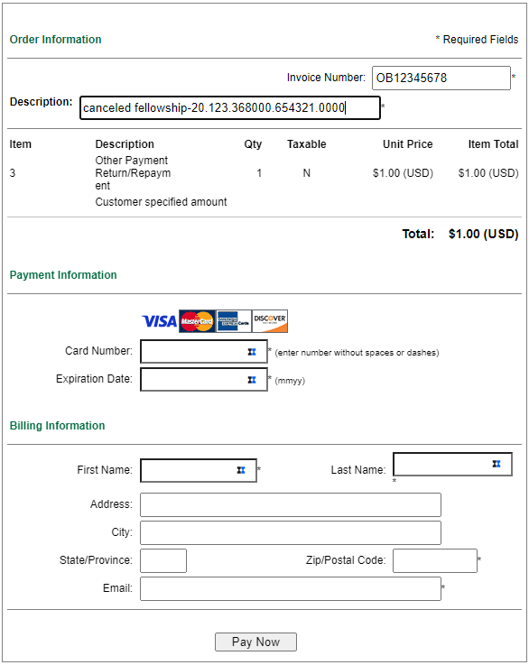 Simple Checkout Screen for Details of Repayment