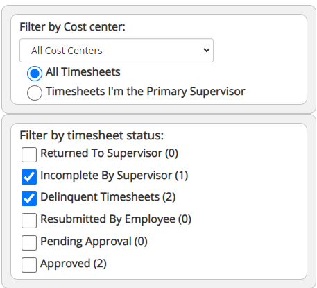 To Do Items Status filters with Deliquent and Incomplete by Supervisor selected