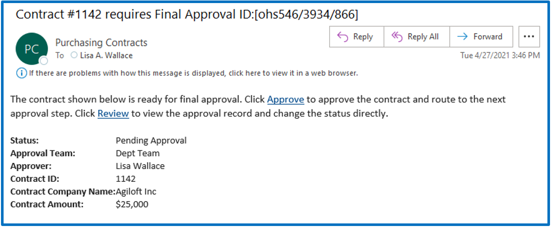 Example Approval Email Notification