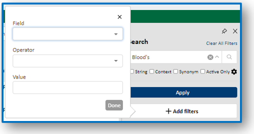 Click the plus symbol in search block to add additional filters and adjust operations