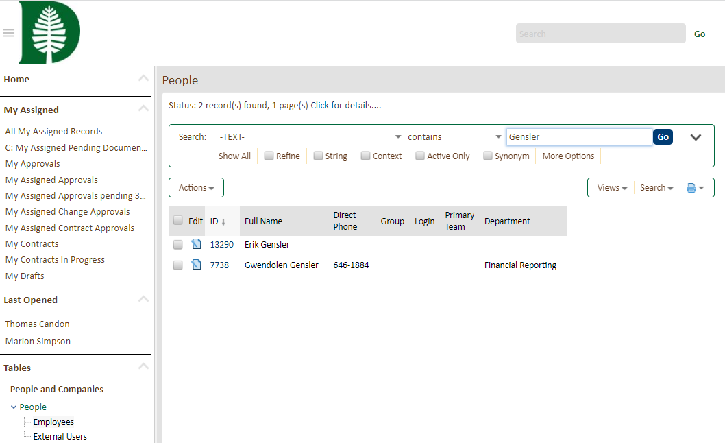 Employee Table and Search to view employee system access