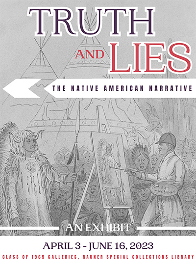 Truth and Lies - poster; depicts white man painting Indigenous man with stereotypical details