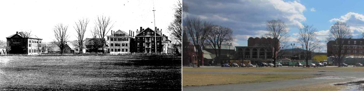 View of the Green from the south, circa 1867 (left) and current (right)