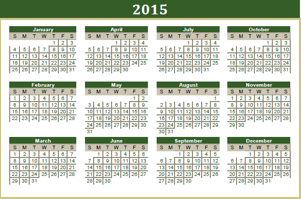 2015 yearly calendar