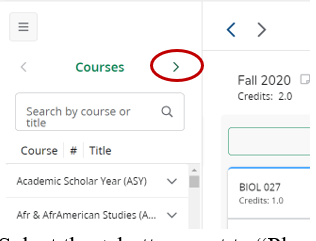 Click the arrow to the right of courses to view requirements