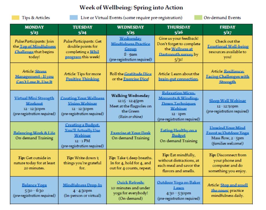 week of wellbeing calendar 2022