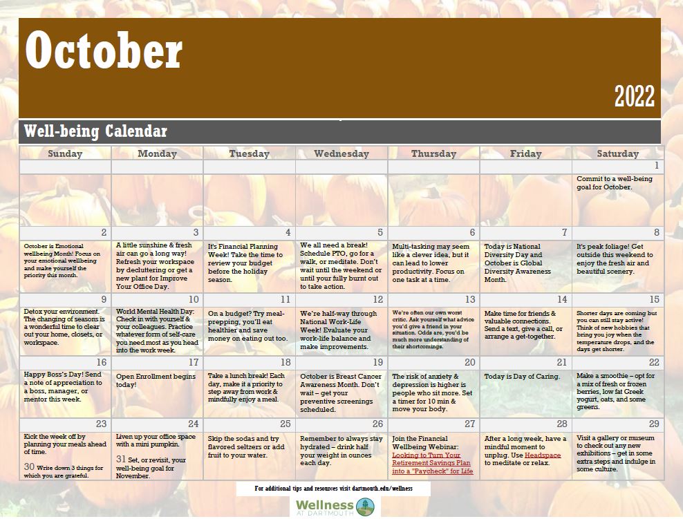 october 2022 wellbeing calendar